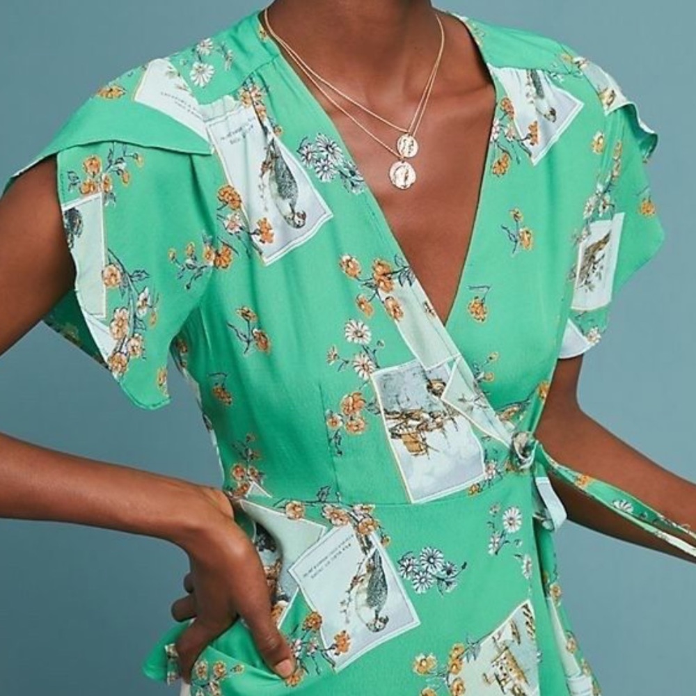 Anthropologie Meadow Rue Bird Print Wrap Blouse